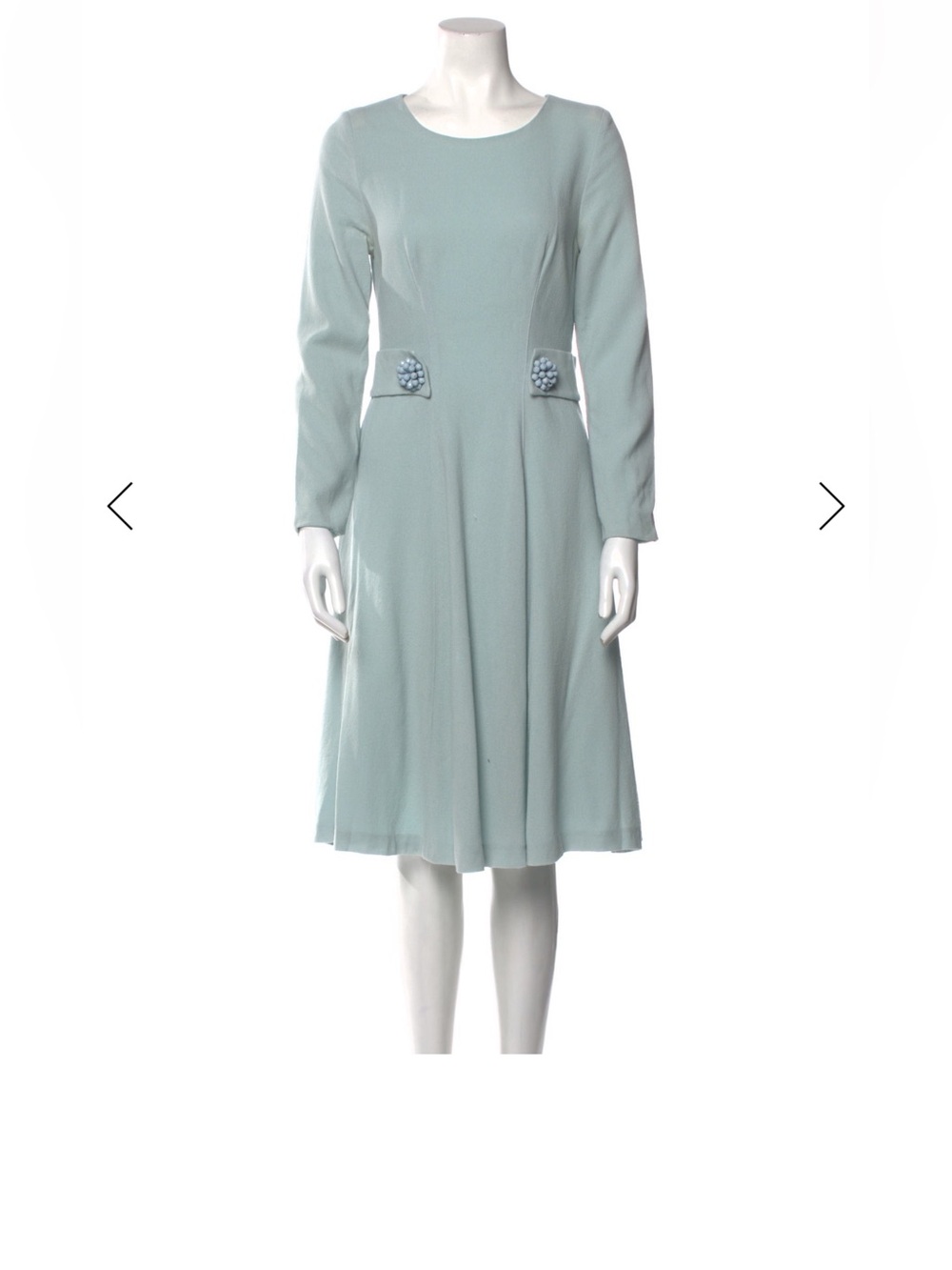 Long-Sleeve Midi Dress in Sage Green with Decorative Waist Details